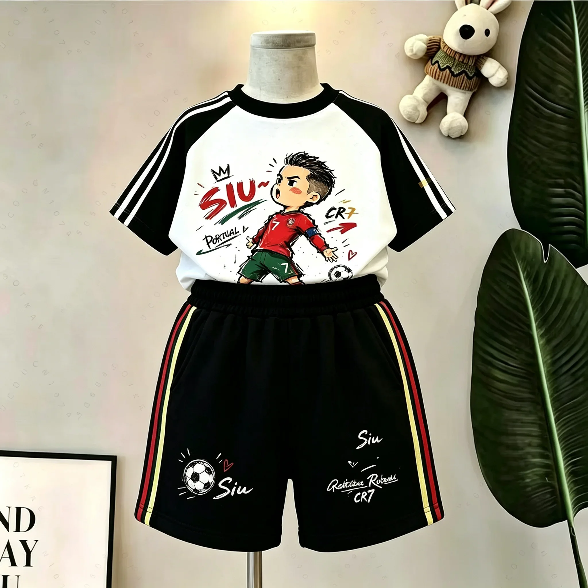2026 New Special CR7 Messi Neymar Yamal Haaland Fan Football Jersey Tee Shorts Set,Single Top Available, Summer Kids 2 Piece Set