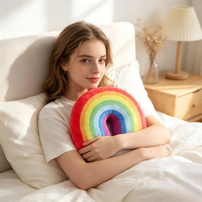 Cute Rainbow Plush Cushion Kids Room Decor, Office Nap Neck Pillow Stuffed Toy