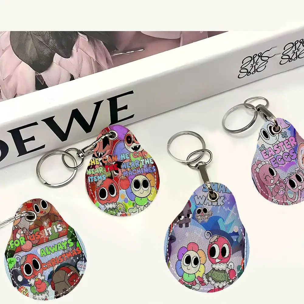 Game D-Dandys World Women Mini PU Leather Case Keychain Access Card Bag Key Tag Ring Mini Badge Key Ring Door Lock Tags