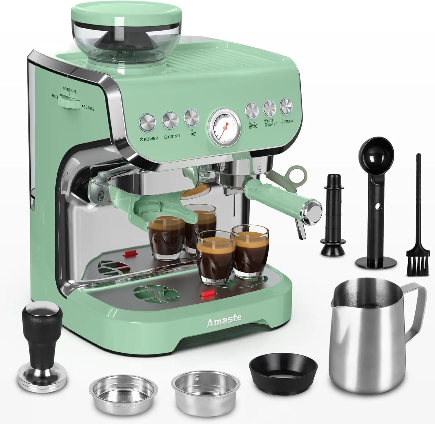 Machine with Grinder, 15 Bar Espresso Machine with Steam Wand for Latte and Cappuccino, 68Oz Water Tank,