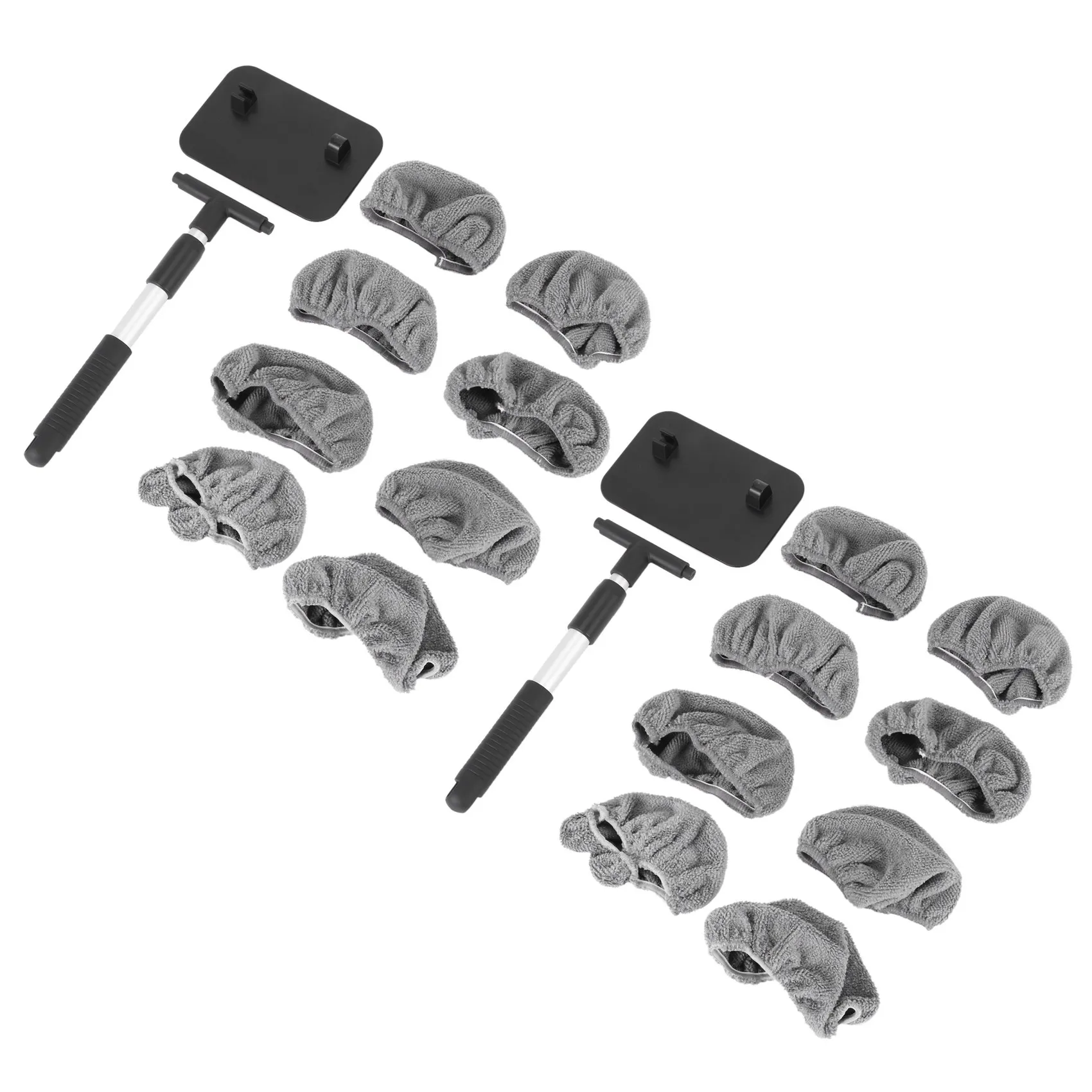 2X Car Window Cleaner Brush,Windshield Glass Cleaning Tool Extendable Aluminum Handle With 8Pcs Microfiber Covers