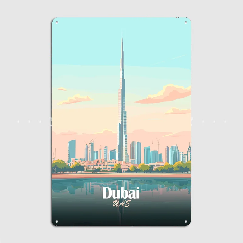Dubai Skyline Vector Poster Metal Sign Room Decor Life Wall Custom Bedroom Indoor Home Wall Decor Posters Room Decoration