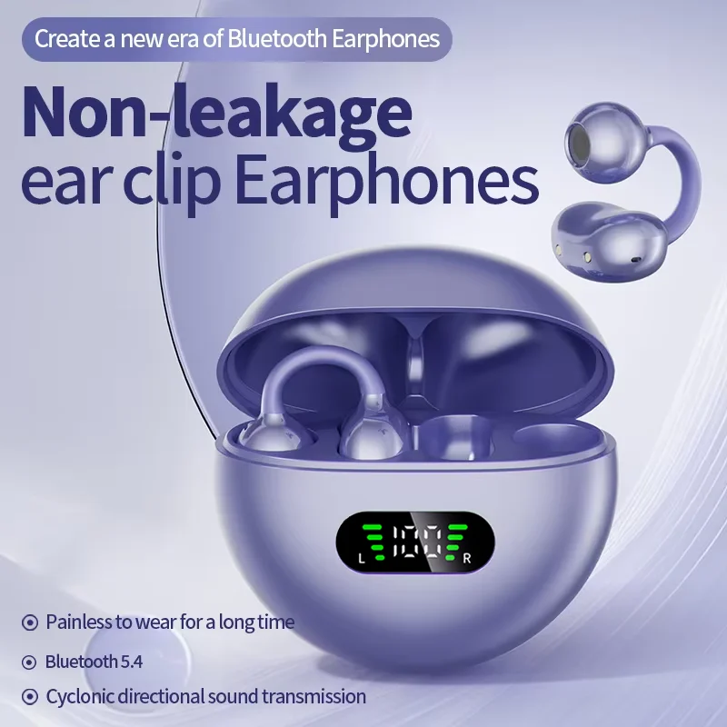 Écouteurs sans fil Bluetooth à clip ouvert avec affichage LED de la batterie pour Xiaomi Huawei, casque de musique et de jeu