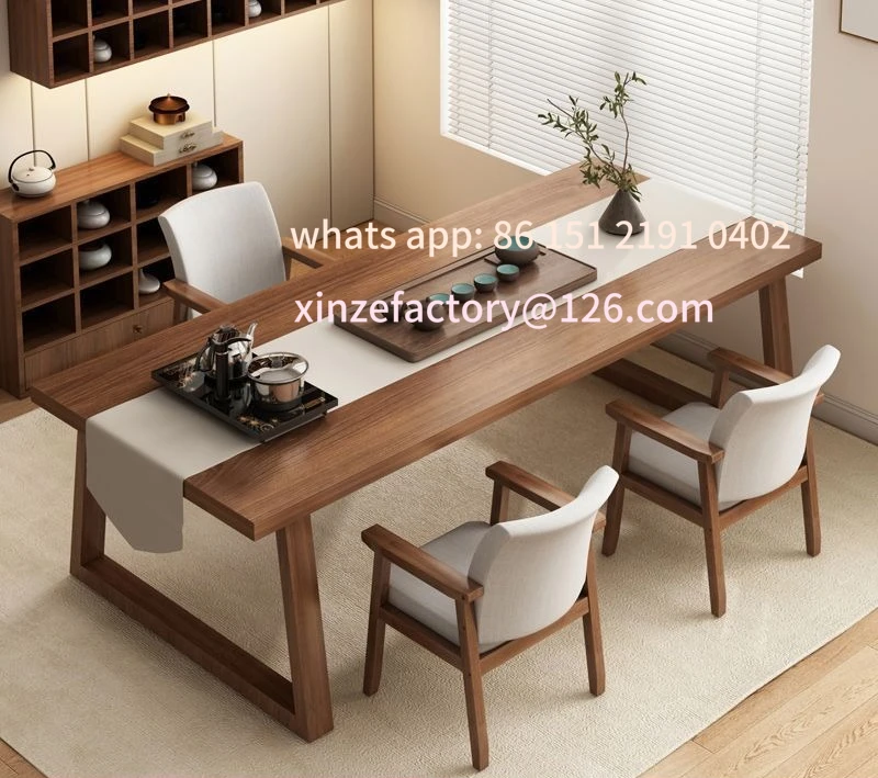 

Customizable tea table and chair combination office simple solid wood legs new Chinese home balcony large board tea table