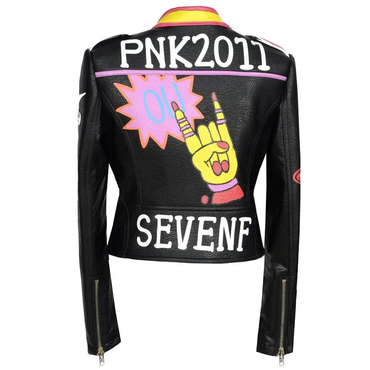 Graffiti Print Faux Leather Motorcycle Jackets for Women 2025 New Trend Streetwear Slim Short Punk Metal Studded Leather Jacket
