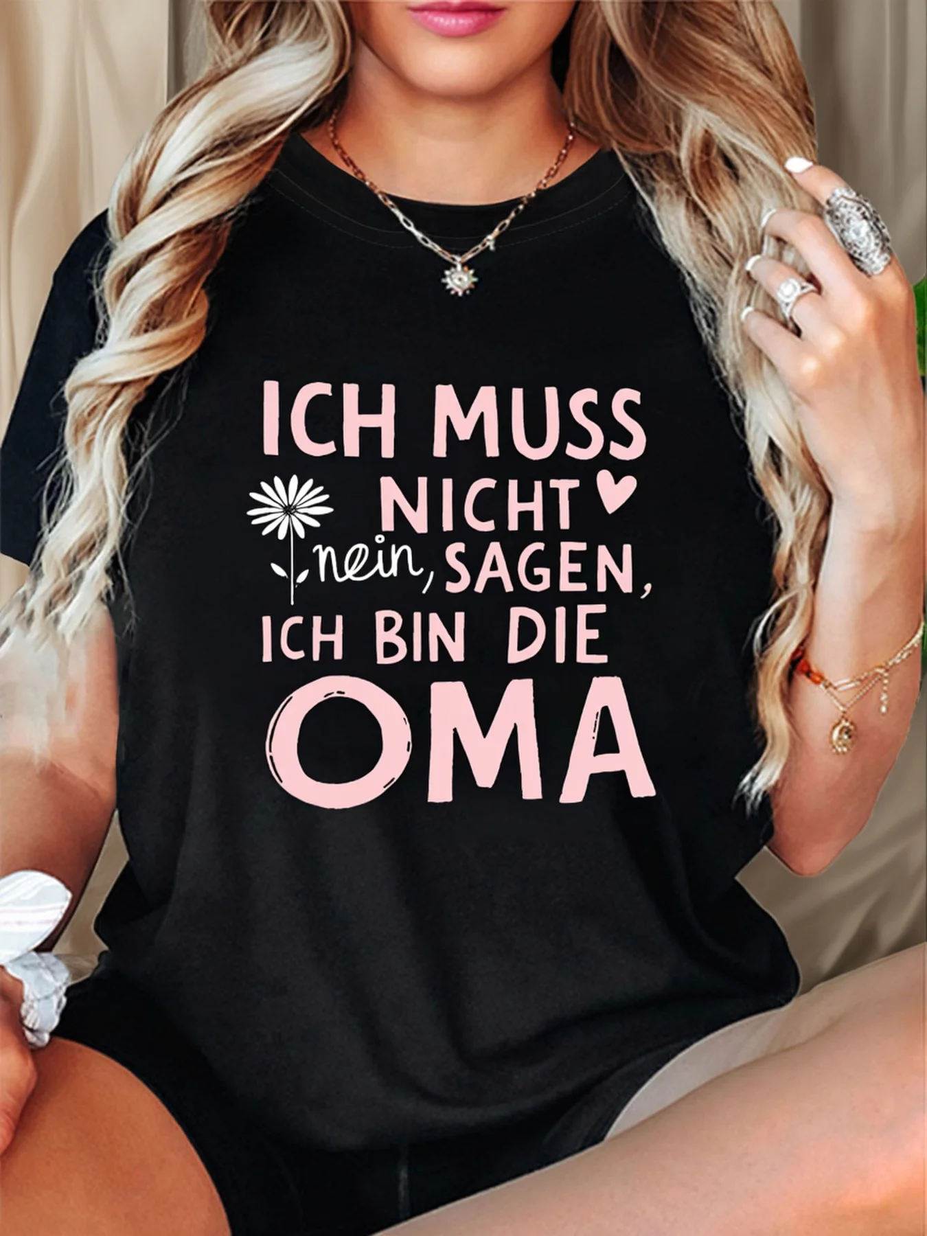 Plus Size, I Must Not Say No I'M the Grandmother Letter Print Plus Size Women's T-Shirt, Short Sleeve Crew Neck Casual Top for Summer & Spring, Women's Clothing