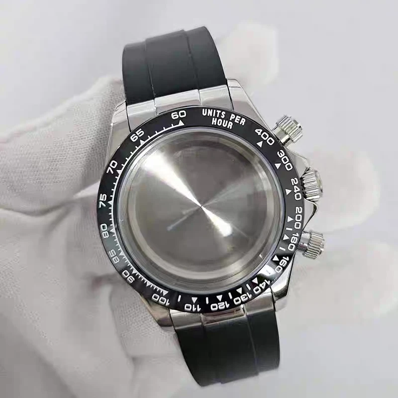 316L الفولاذ المقاوم للصدأ 39 مللي متر حافظة فضية + ساعة حزام مطاطي صالح VK63 كوارتز ساعة يد تعمل بالحركة الملحقات