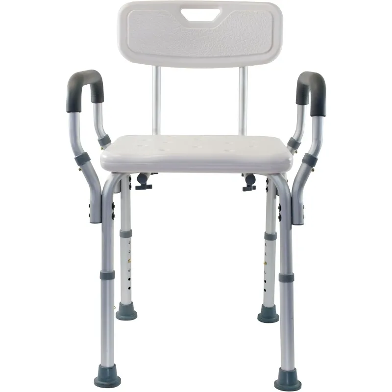 Height Adjustable Shower and Bath Bench with Padded Arms, Contoured Back and Textured Shower Chair Seat