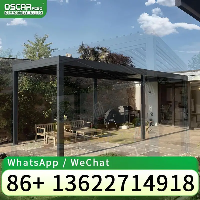 10x20 Feet Automatic Rolling Blade Outdoor Pavilion with Remote Control Rolling Louver Roof for Garden Patio Backyard pergola