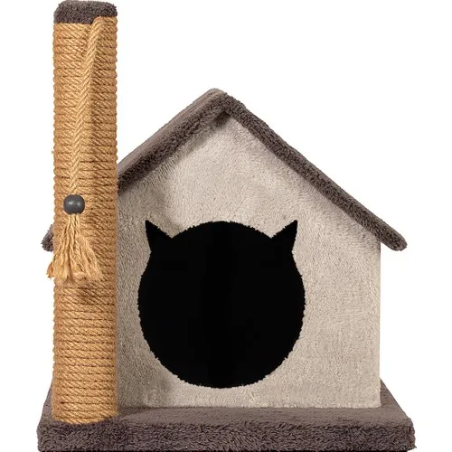 Petsi Friends Cats House and Scratching Anthracite Floor: 35x50 cm Wooden Hut Height: 32 cm Top: 30 cm Depth 40 cm