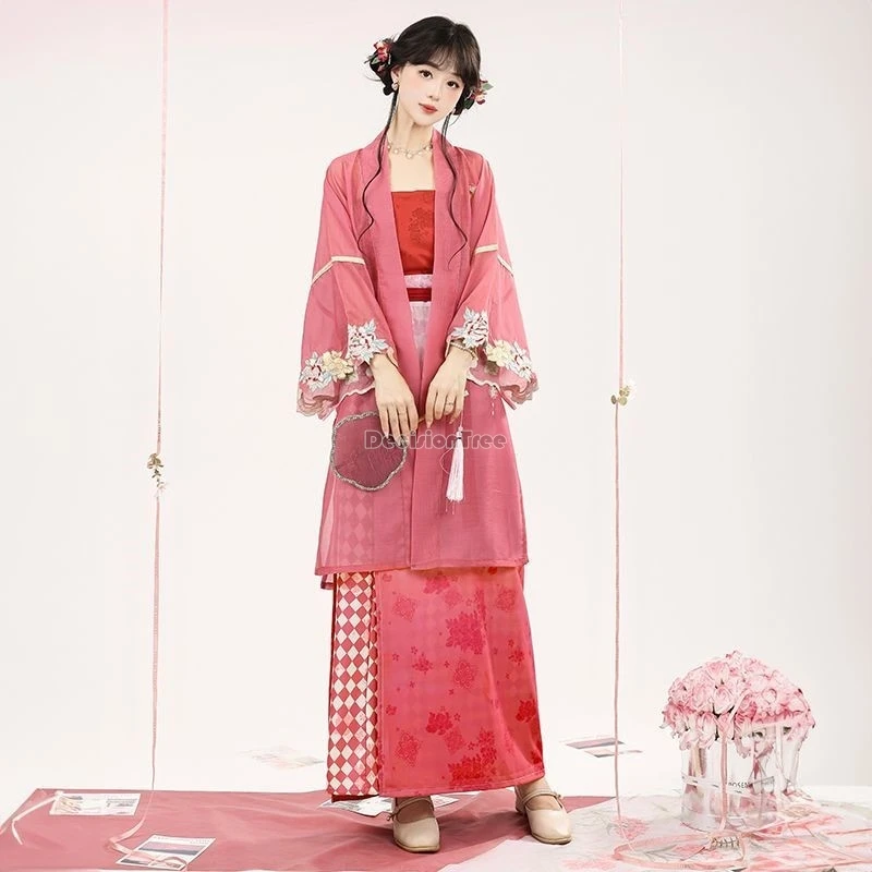female chinese ancient song costume retro embroidery hanfu coat strap skirt female daily spring/summer chinese hanfu 3-piece set
