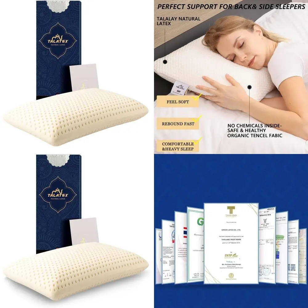 

Подушка из 100% натурального премиального латекса, чистое комфортное ощущение, без пены с эффектом памяти, идеальный подарок, со съемным чехлом, 23.4x15.7x5.5