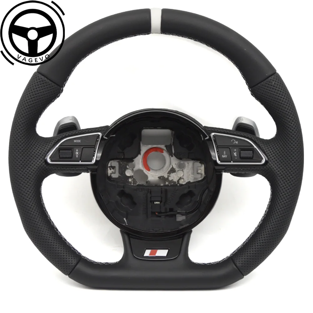 

Flat bottomed steering wheel with paddles For Audi A4 B8 leather perforated multifunction steering wheel with front label