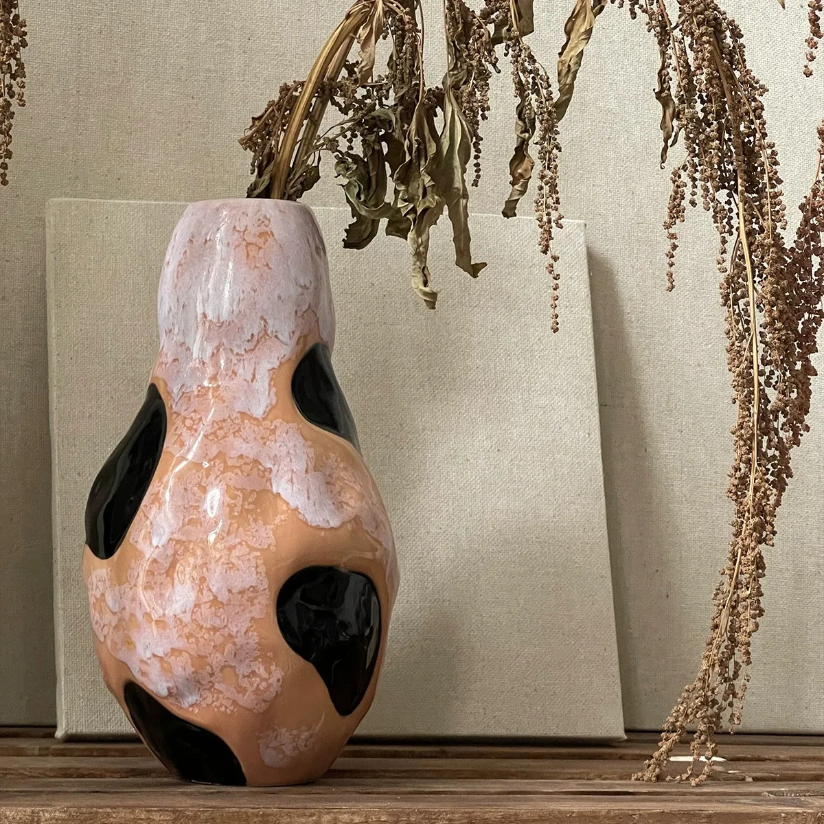

Exquisite Vase Unique Kiln-Change Glaze Original Designer Art Retro Decor Flower Vessel Elegant Home Ornament Floral Display