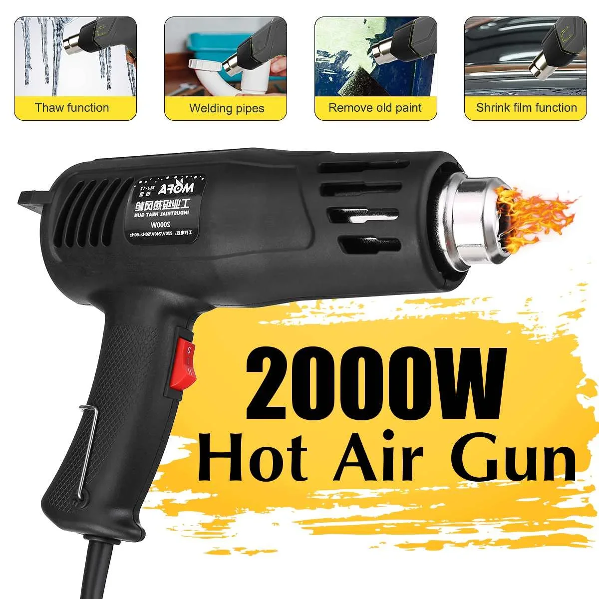 

220V 2000W Advanced Electric Hot Air Gun Temperatures Adjustable Heat Gun for Shrink Wrapping Industrial Building Hair Dryer