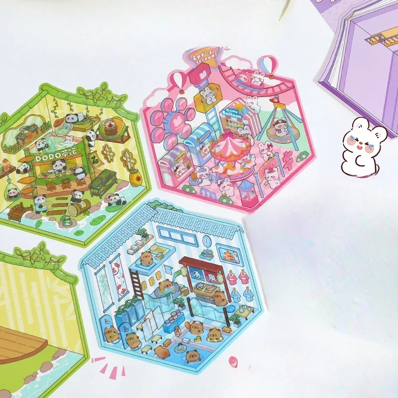 Cute Miniature DIY Cabin Scene Stacking And Pasting Scene 3D Landscaping Stickers Hand Account Cute Gift For