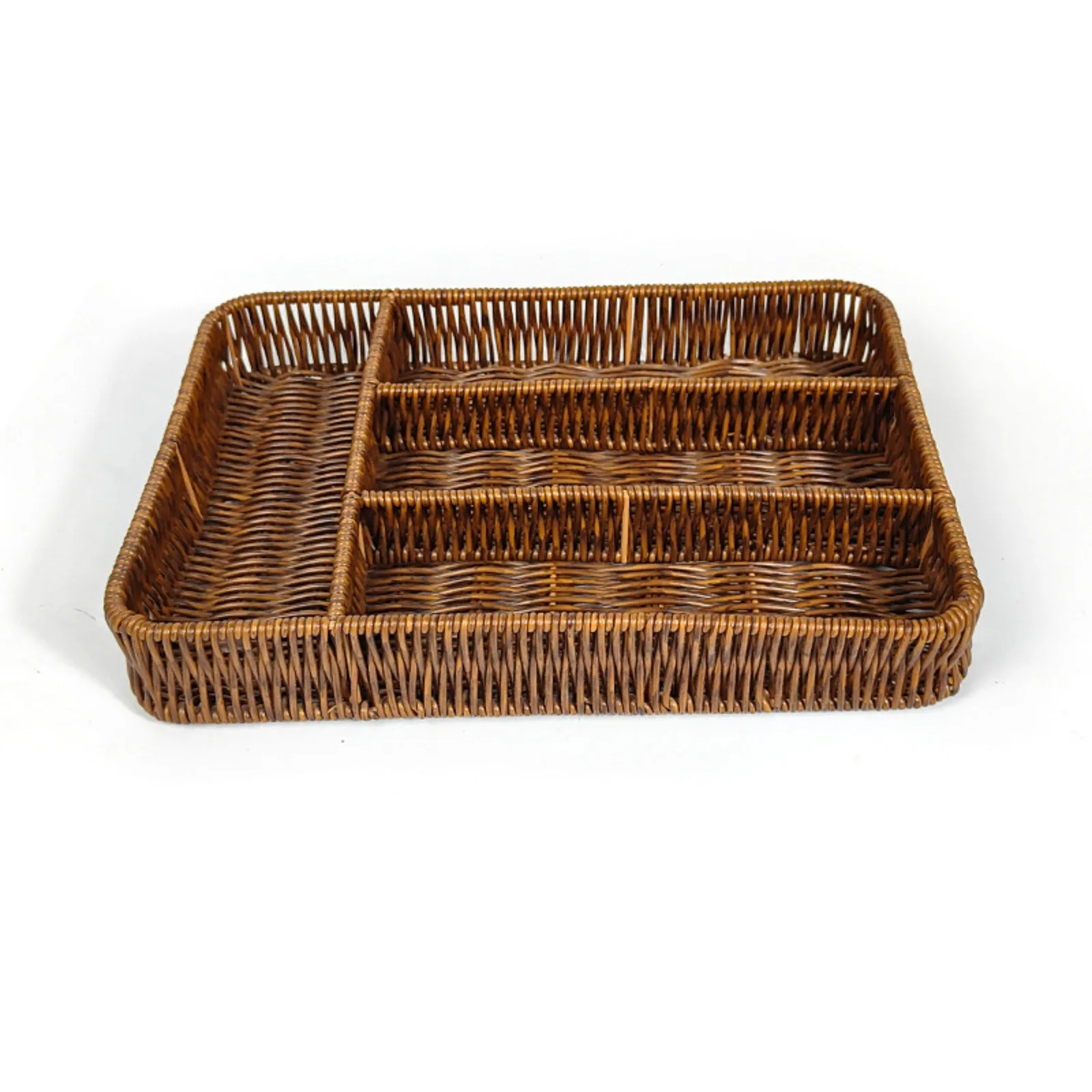 Cutlery Organizer Faux Rattan 3 Compartment Utensil Basket for Kitchen Countertop Drawer Tableware Storage Western Dining Accent