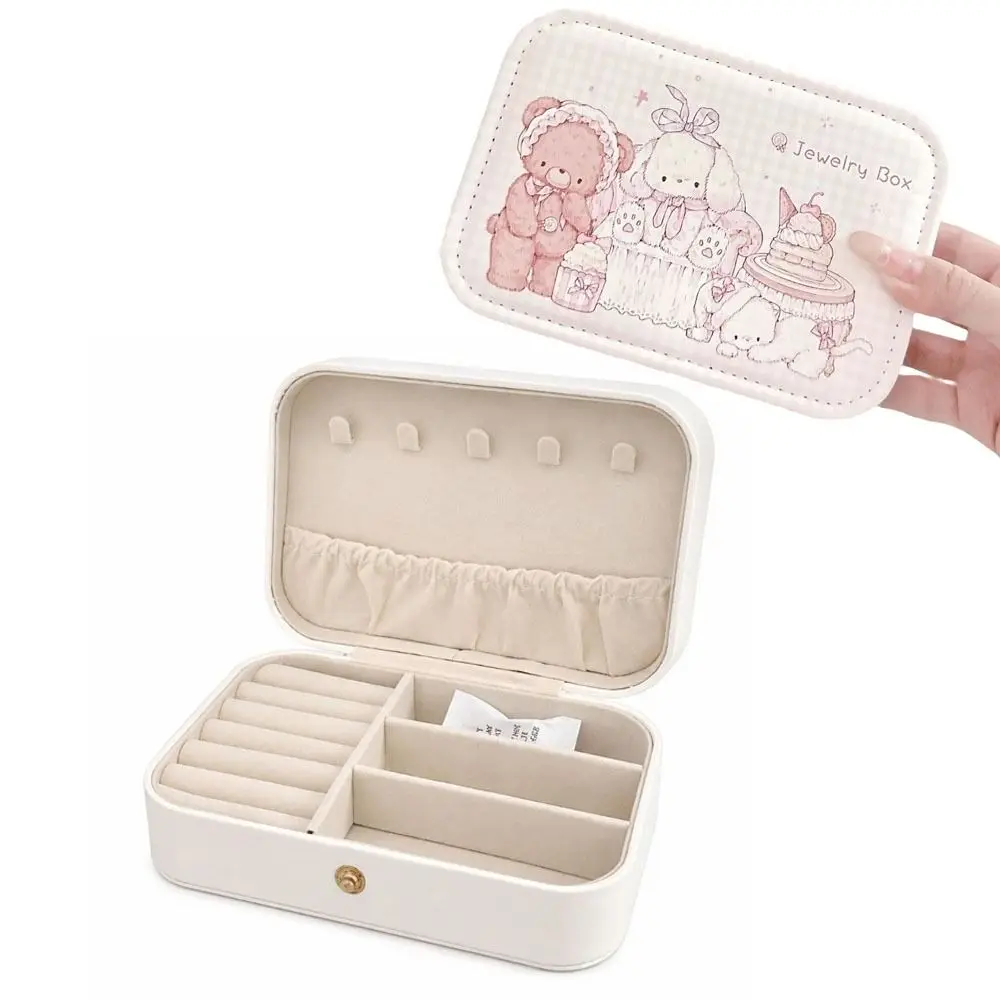 Cartoon Rabbit Cat Jewelry Storage Box Velvet Lining PU Leather Organizer Box With Dividers Jewelry Travel Case For Home Storage