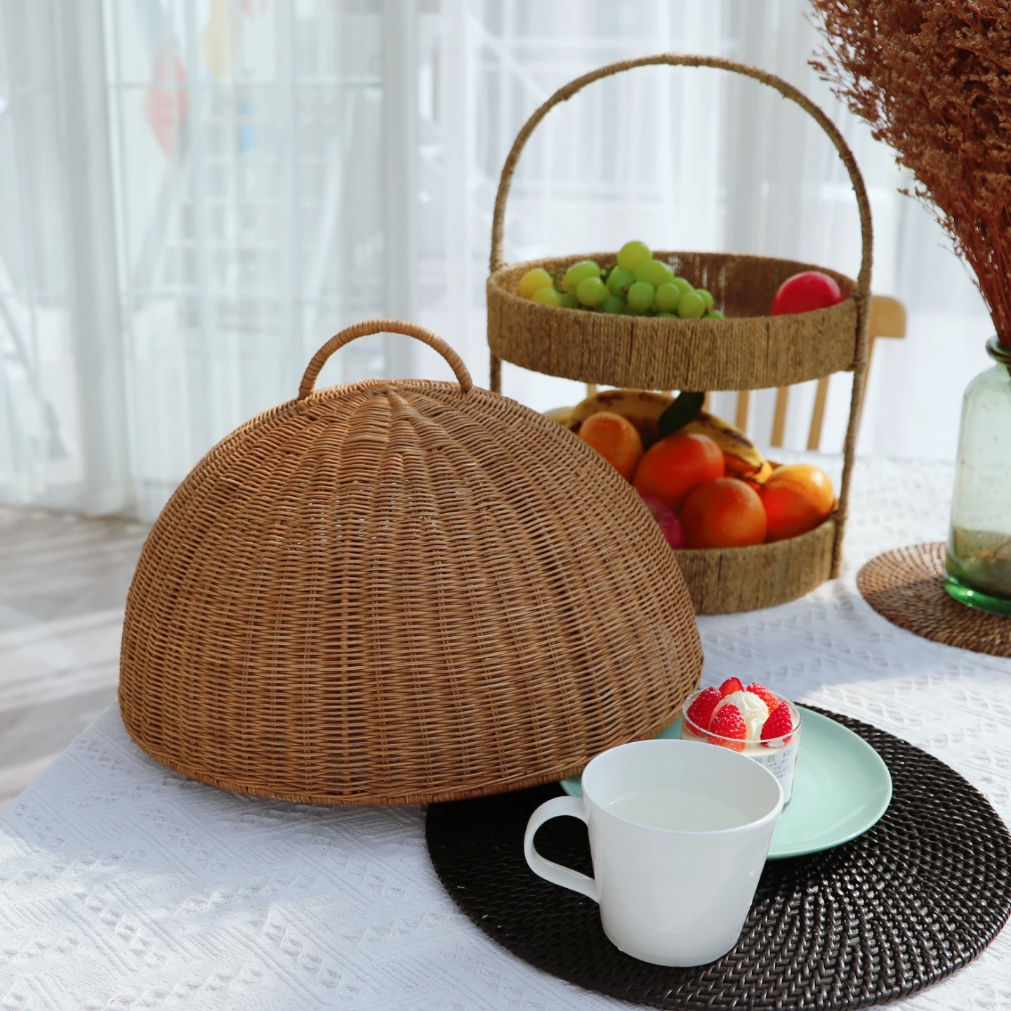 غطاء غبار الروطان الطبيعي للأغذية المنزلية غطاء طاولة طعام خضروات ممتازة مستديرة #2