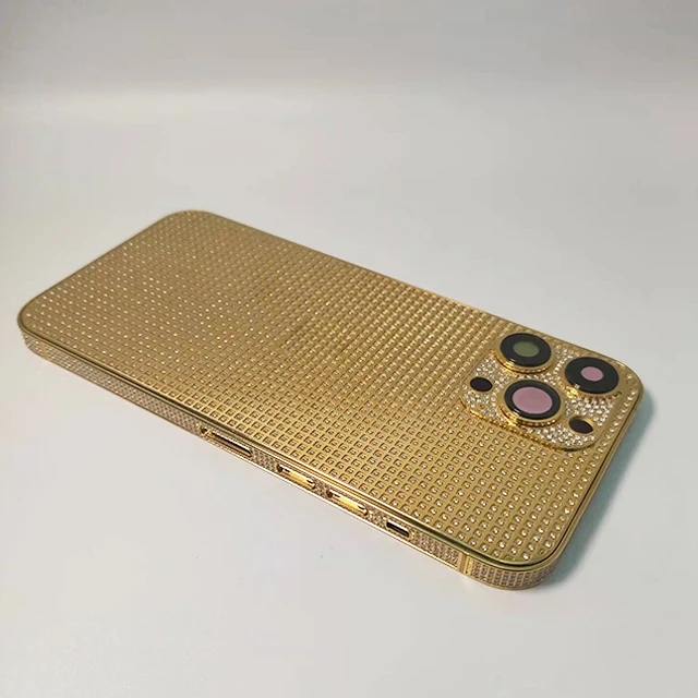 Full Zircon Mobile Phone Replacement Housing With Frame For IPhone Battery Cover Plated Real Gold Housing