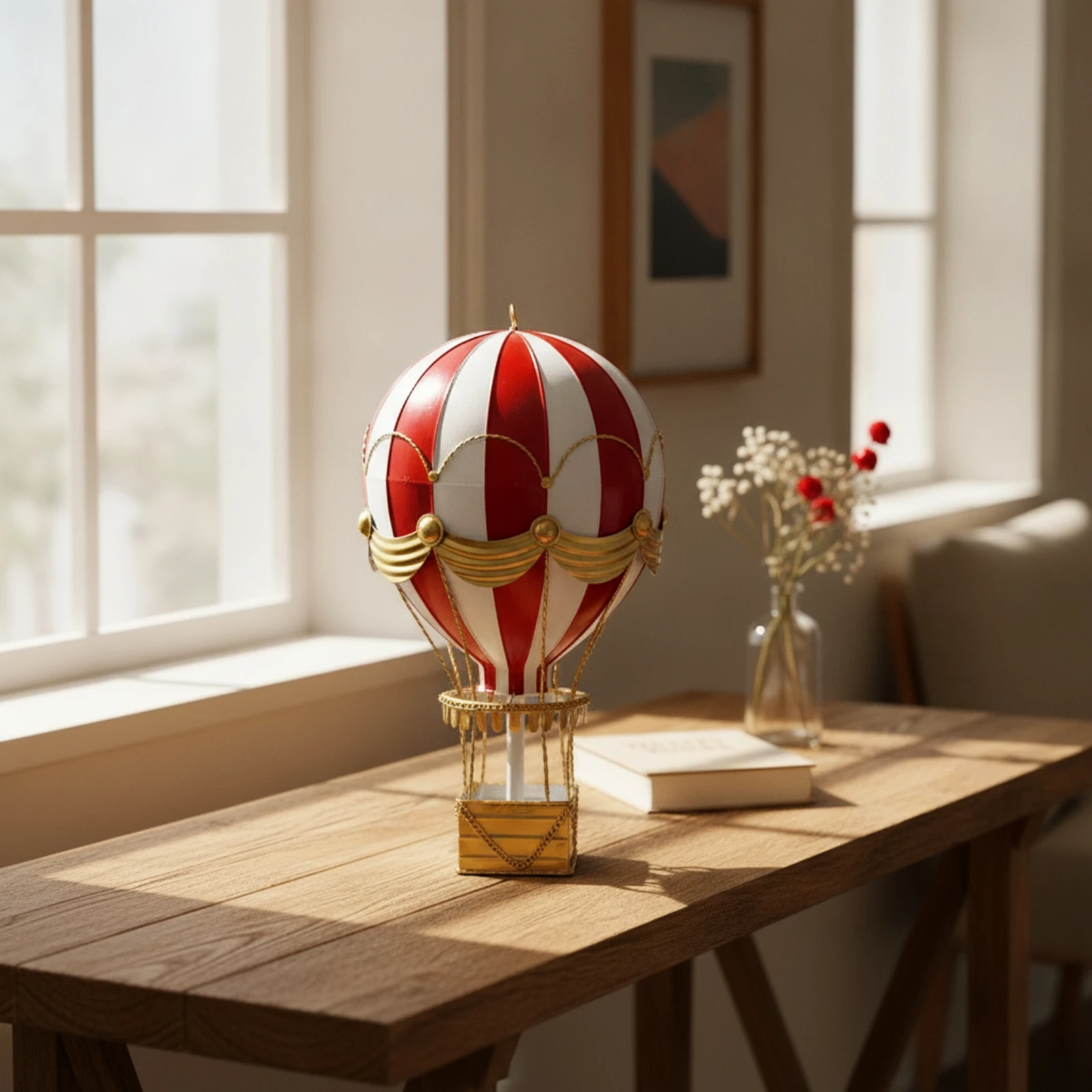 Hot Air Balloon Hanging Ornament Whimsical Hot Air Balloon with Basket Decorative Artisanal for Window Displays, Photo Props