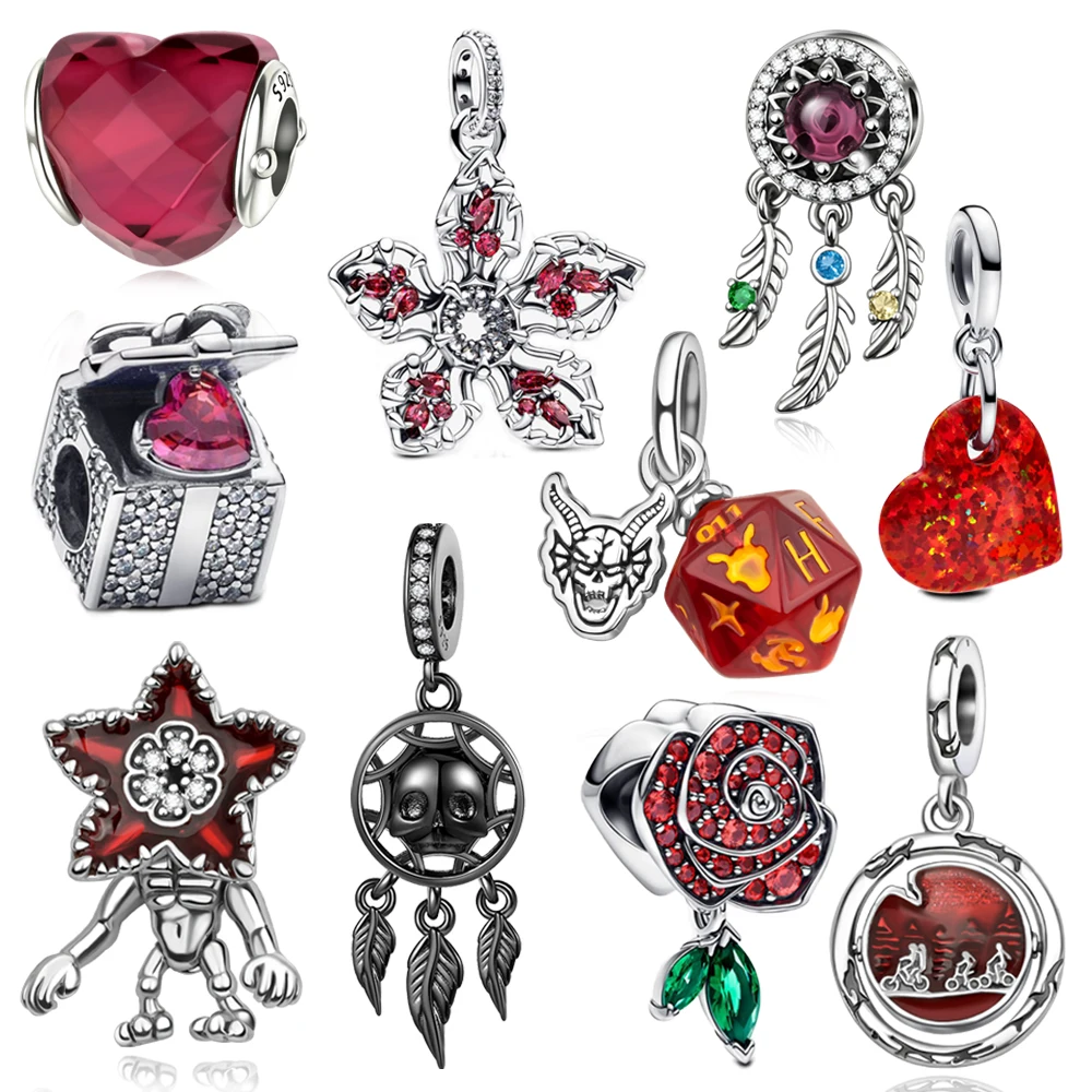 Vintage Style 925 Sterling Silver Cannibal Flower&Hibiscus&Rose&Love&Red Bead Charm Fit Brand Bracelet DIY Jewelry