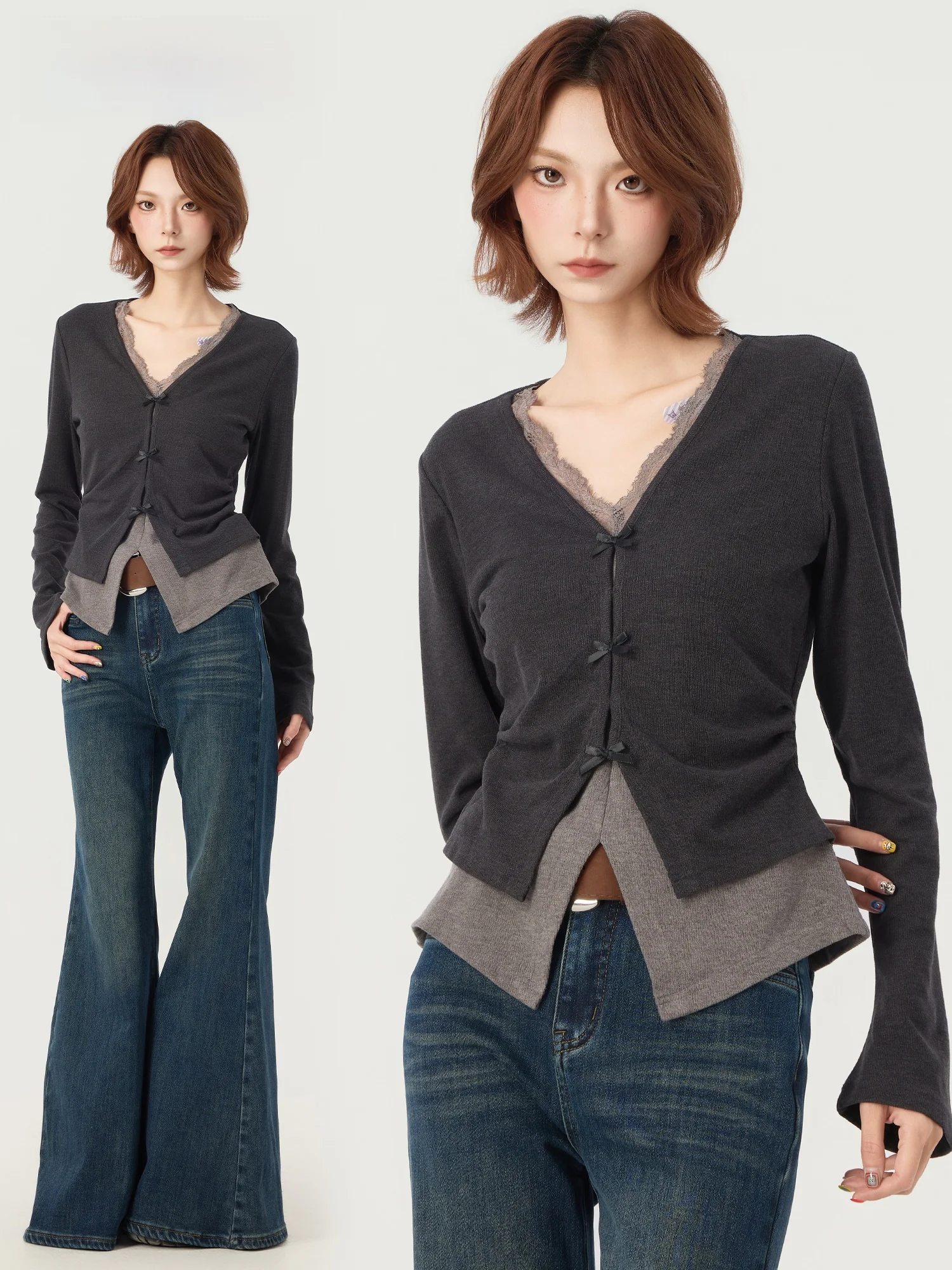 

Новинка! Зимний женский топ Didimax с V-образным вырезом, кружевными вставками и эффектом двухслойности, с длинными рукавами, удобный, дышащий, трикотажный.