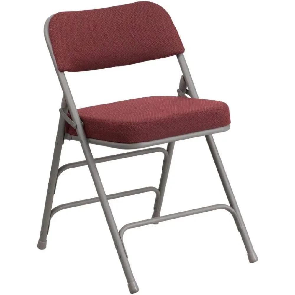 Folding Chair Curved Triple Braced & Double Hinged Burgundy Pin-Dot Fabric Metal 20