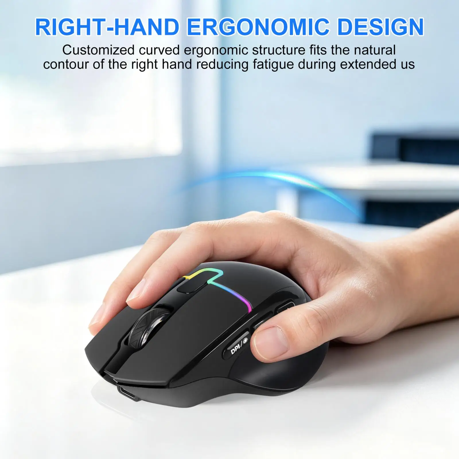 2.4G+Bluetooth Wireless Mouse LED Display RGB Backlit Rechargeable Ergonomic Mice DPI Adjustable For Laptop PC Tablet Office