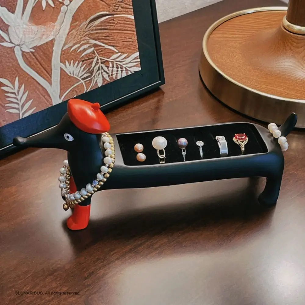

Resin Dachshund Ring Organizer Dustproof Display Stand Jewelry Display Box Cartoon Ornament Ring Trinket Storage Box Lady Girls