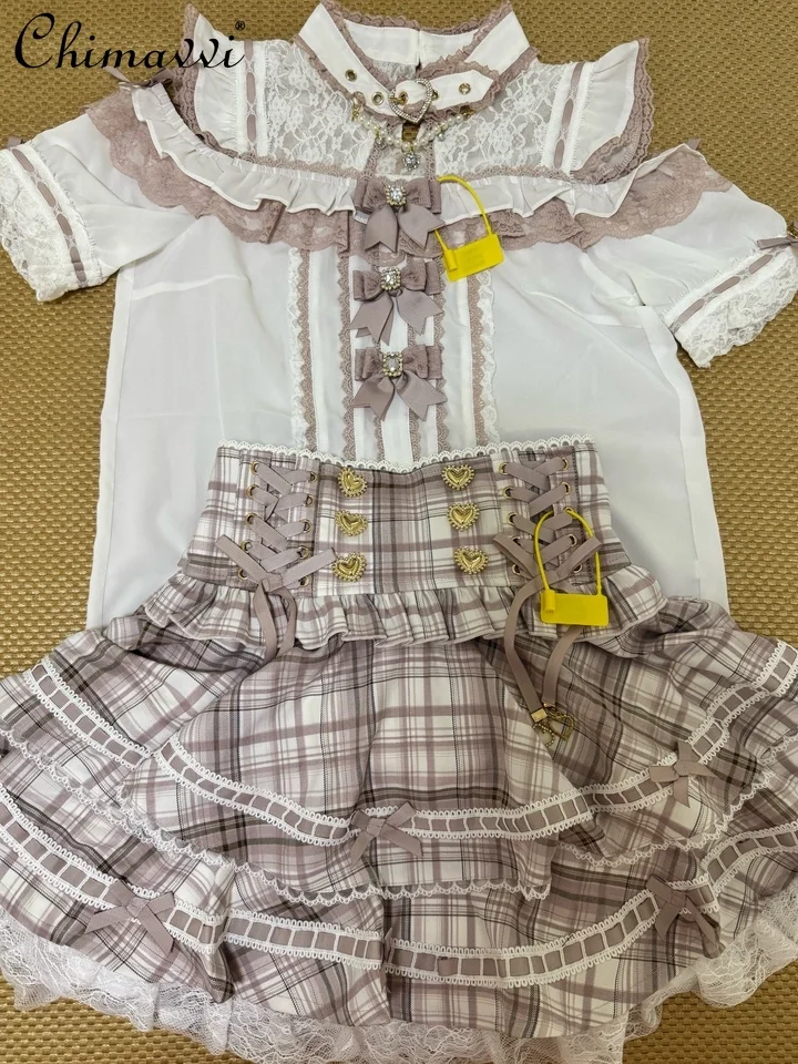 

Japanese Style Mass-Produced Sweet Princess Collar Off-Shoulder Lace Bow Blouse Cute Girl Long Sleeve Loose Lolita Liz Shirt