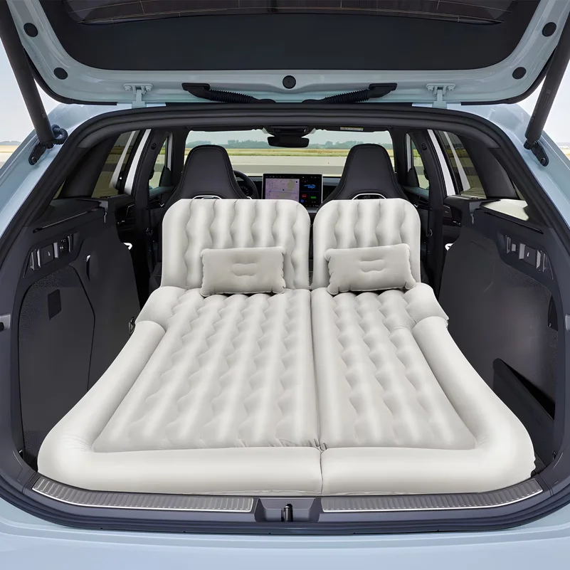 Universal Foldable Inflatable Bed Portable Inflatable Mattress Set Car Back Seat Sleeping Flocking Air Bed Cushion w/Pump+Pillow