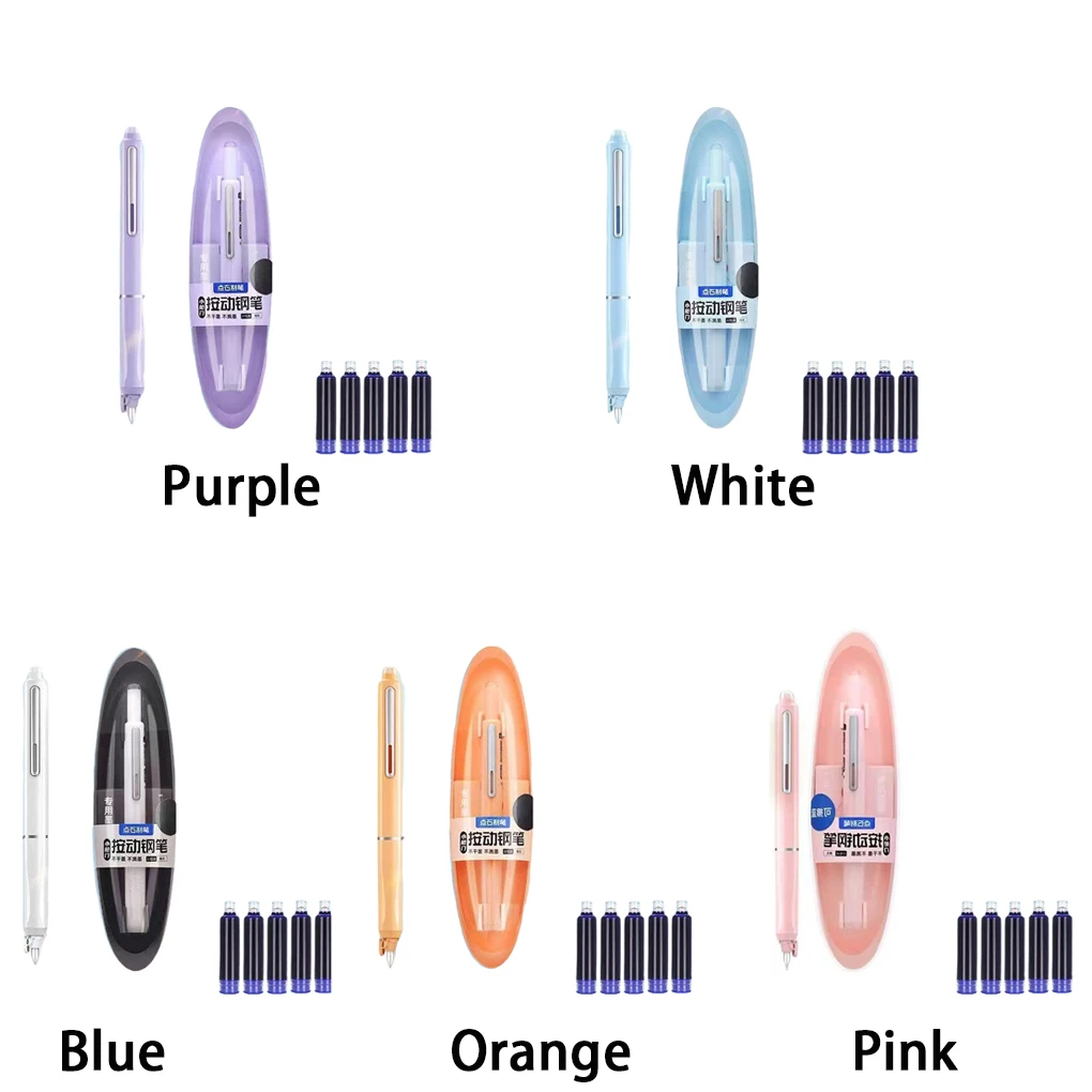 

Fountain Pen 0.38mm Smooth With Cartridges Leakage Elegant Retractable Clear For Leakage Refillable Kit Ink Pen