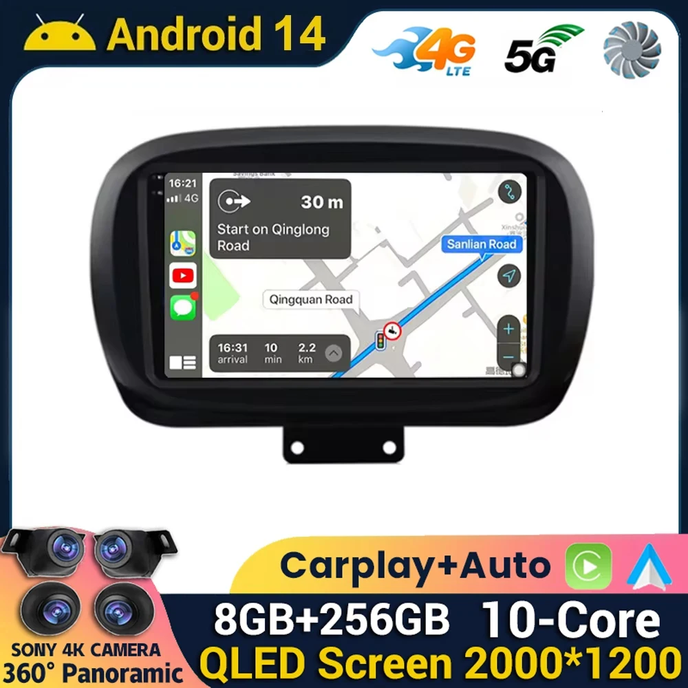 Android 14 Car Radio For Fiat 500X 2014 - 2020 Multimedia Video Player GPS Navigation Wireless Carplay+Auto Stereo QLED HeadUnit