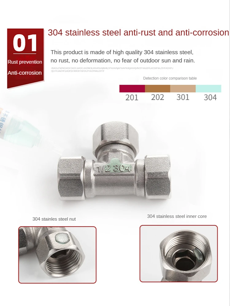 304 Rvs Tee Met Swivel Pijp Montage En Hoekstopkraan Water Splitter Pijp Connector Montage Pistool Accessoires 1/2