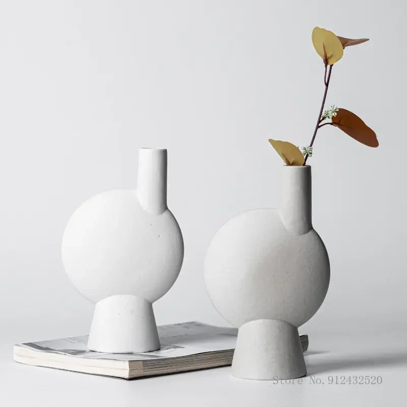 

Nordic Sandblasted Ceramic Vase, Flower Arrangement, White and Grey Furniture, Living Room and Bedroom, Decorative Crafts, 1PC