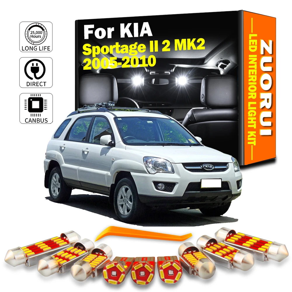 ZUORUI 12Pcs Car LED Interior Dome Door Light Kit For KIA Sportage II 2 MK2 2005 2006 2007 2008 2009 2010 License Plate Bulbs