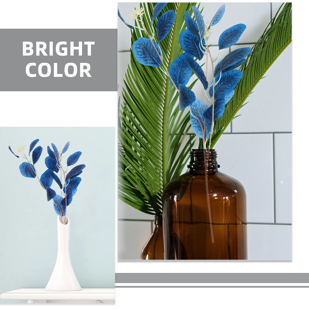 

5pcs Bright Blue Simulated Eucalyptus Leaves Realistic Fake Plant Decorations for Home Office Vase Wedding Adornments