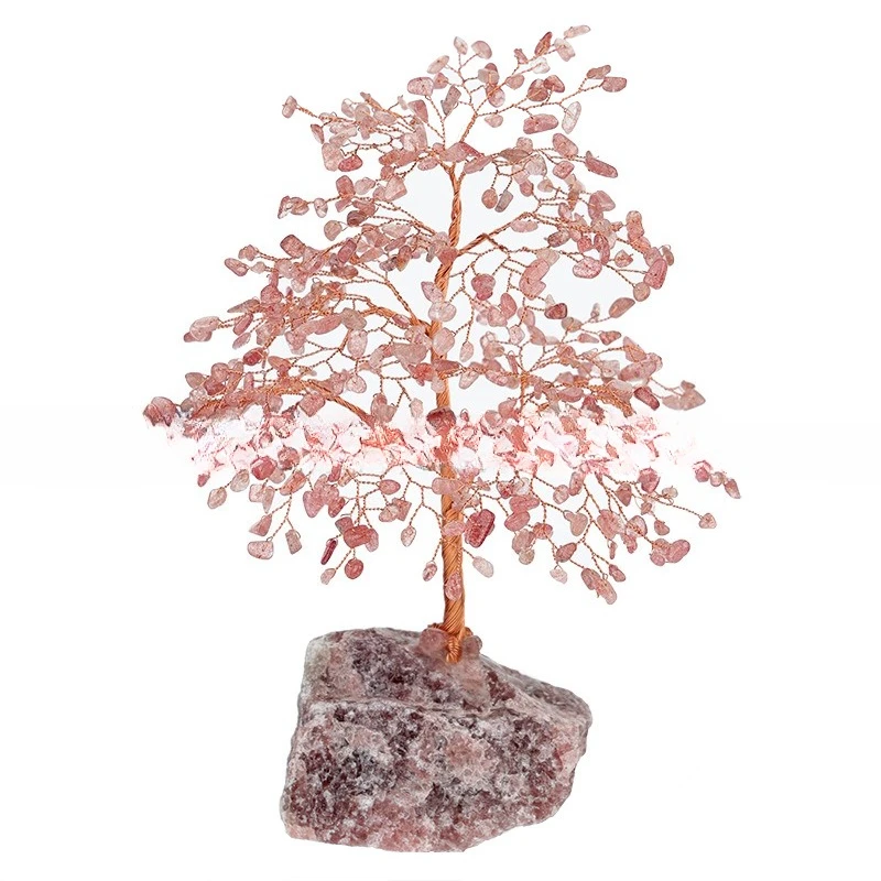 Strawberry raw ore crystal tree coffee table, hand-woven decorations, birthday gifts for girlfriends, home furnishings
