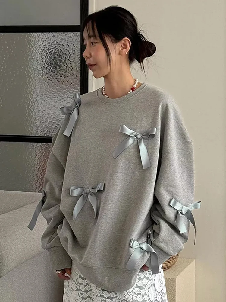 

Fashion 3D Bow Women Hoodie Autumn Loose Preppy Casual Pullover Y2K Korean Chic Oversized Thick All Match Sweatshirt Mujer