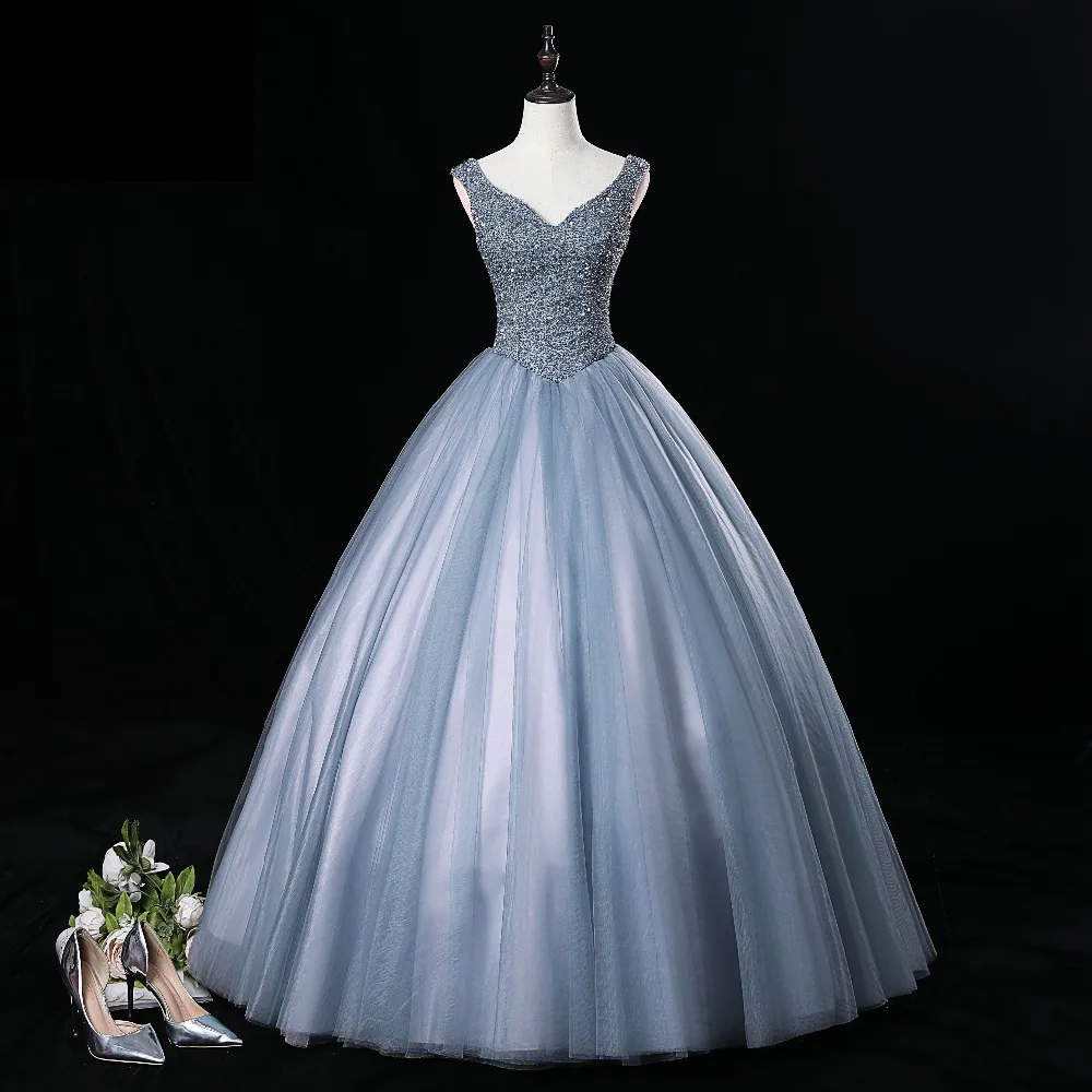 ANGELSBRIDE V-neck Ball Gown Quinceanera Dresses Princess Party Gowns Floor Length Luxury Beading Sequins Sweet 15th Birthday