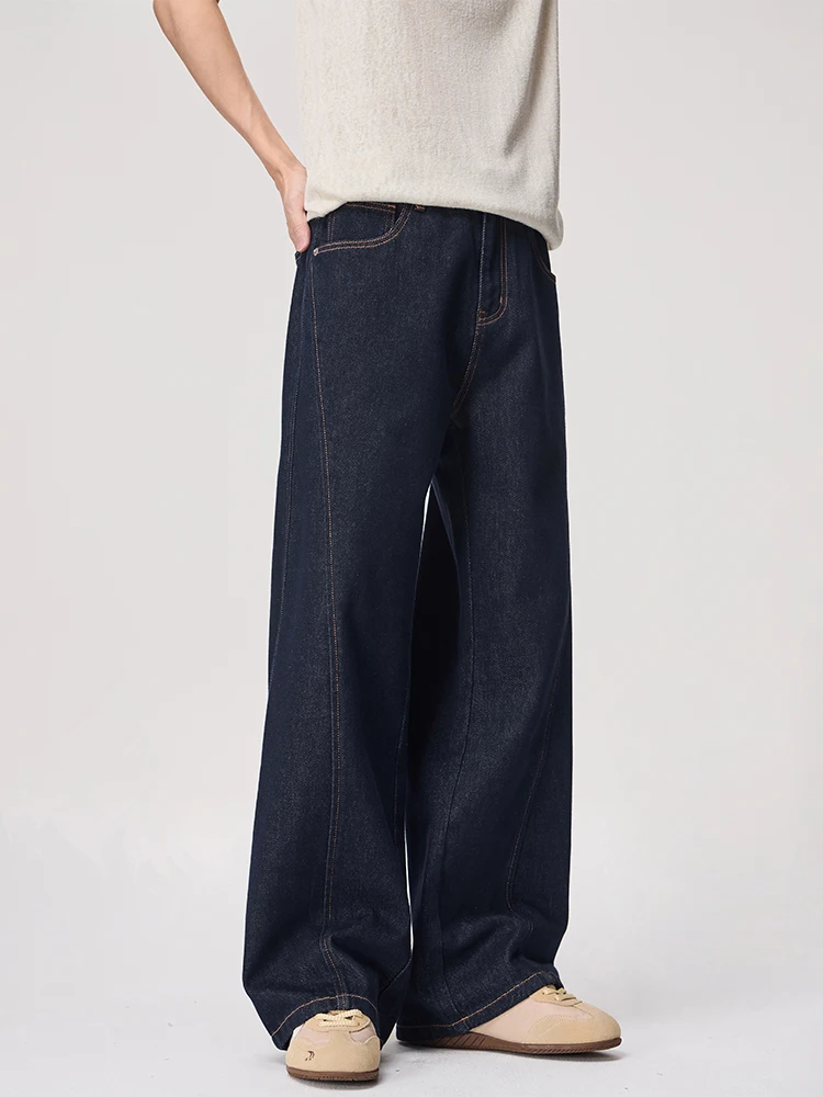 

KSTUN 2026 Men's Streetwear Baggy Wide Leg Jeans Raw Indigo Denim Patchwork Design Loose Fit Jeans for Men Casual Menswear Pants