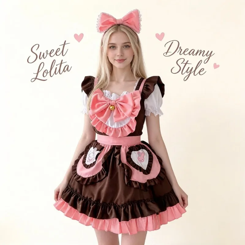 

Soft Bunny Maid Dress S-3XL Cute Lolita Cosplay Costume Women Kawaii Anime Uniform Frilly Apron Ruffle Party Fancy Outfit Bow
