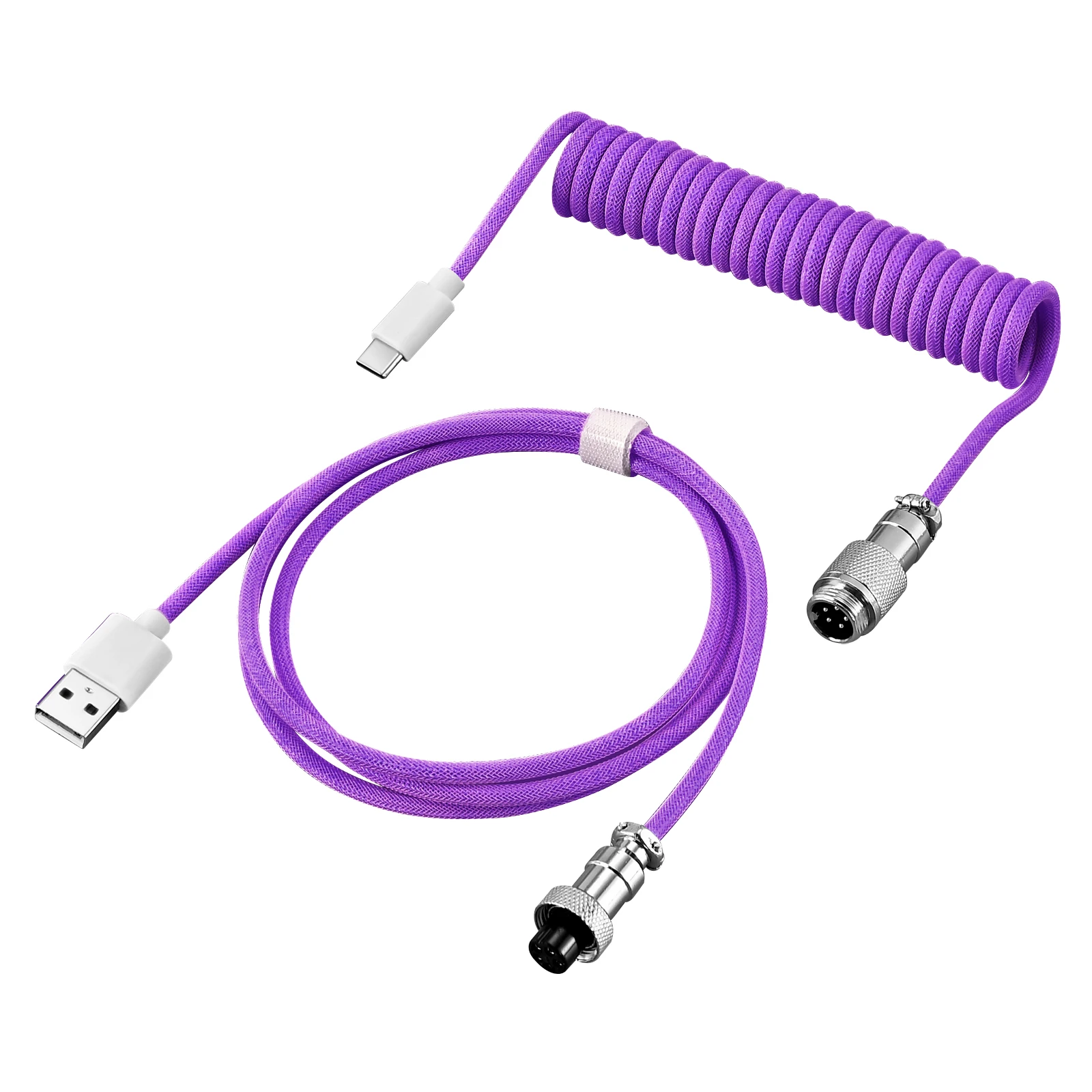 Opgerolde toetsenbordkabel Type C naar USB-A Mechanische toetsenbordkabel Afneembare metalen vlieger Dubbele mouwen Draad voor gamingtoetsenbord