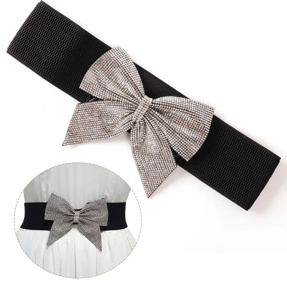 

Rhinestone Bow Women's Waistband Elastic Wide Diamond Knot Belt Bling-Bling Corset Style Elastic Bandage Belt