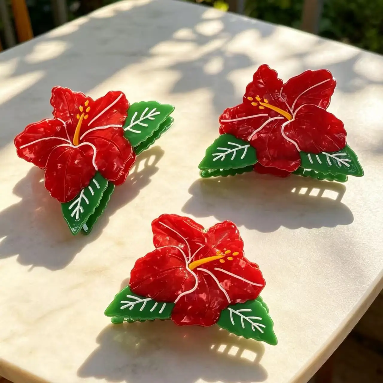 Trendy Hawaiian Hibiscus Acetate Hair Claws Tropical Red Flower Hair Clips Sweet Summer Beach Y2K Accessories For Women Girls