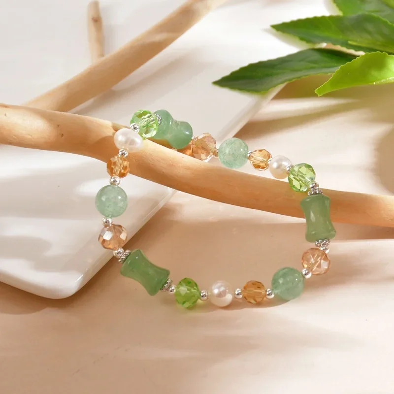 Natural Strawberry quartz green strawberry Crystal freshwater pearl bracelet versatile high sense bracelet Yiwu small commodity