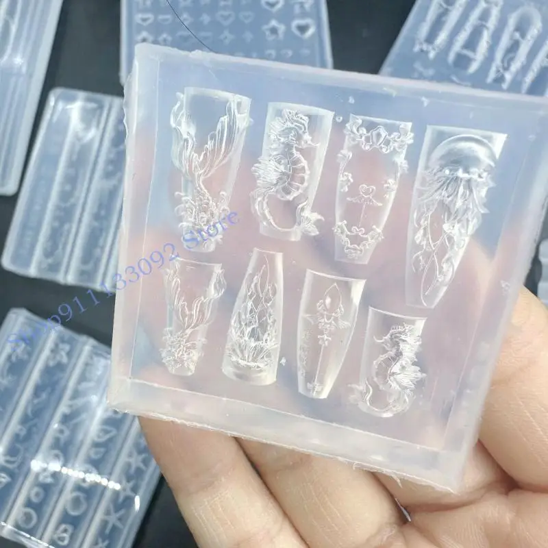 زوج قالب سيليكون مبتكر H9ED لفناني الأظافر يصنع تصميمات زهور معقدة وزخارف حرفية على شكل فيونكة