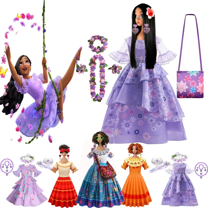 ازياء تأثيري encantو Isabela للفتيات ، فستان الأميرة Mirabel Madrigal ، ملابس الأطفال دولوريس بيبا الفاخرة ، فستان حفلة ، جديد