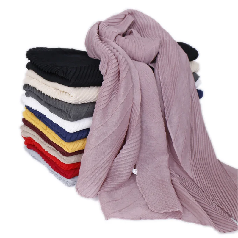 New Solid Wrinkled Cotton Linen Women Scarf Girls Summer Sunscreen Thin Scarves Soft Foulard Shawl Casual Female Wrap Shawls